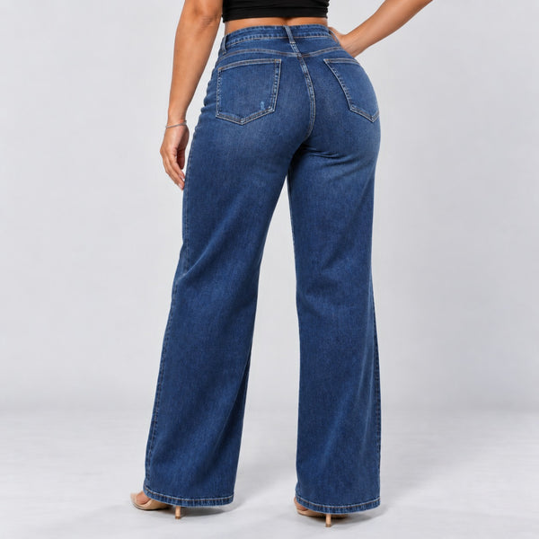 Dark Blue jeans, Back three-quarter, hand on hip