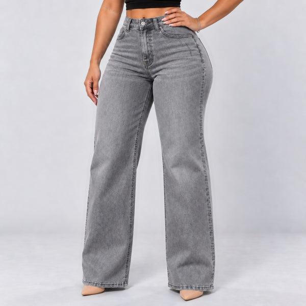 Gray jeans, Front three-quarter, hand on hip