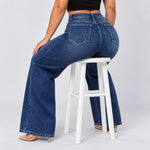 Dark Blue jeans, Seated on stool