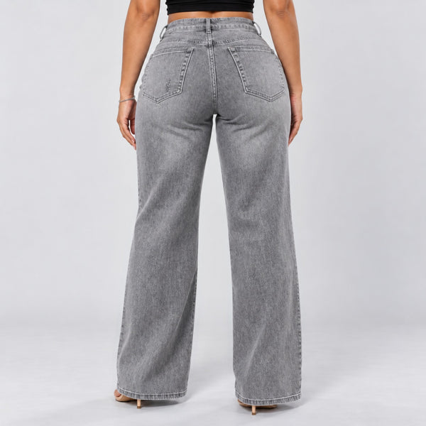 Gray jeans, Back view, standing