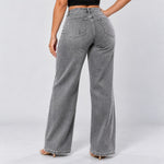 Gray jeans, Back three-quarter, hand on hip