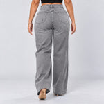 Gray jeans, Back view, walking