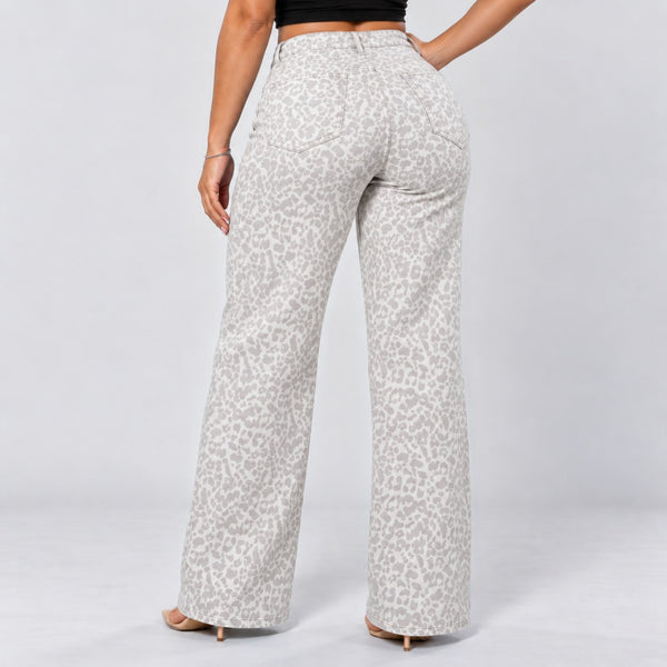 White Leopard jeans, Back three-quarter, hand on hip