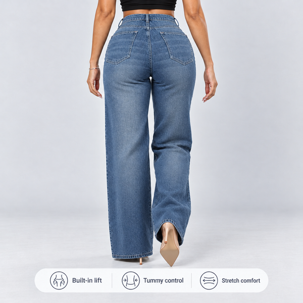 Light Blue jeans, Back view, walking